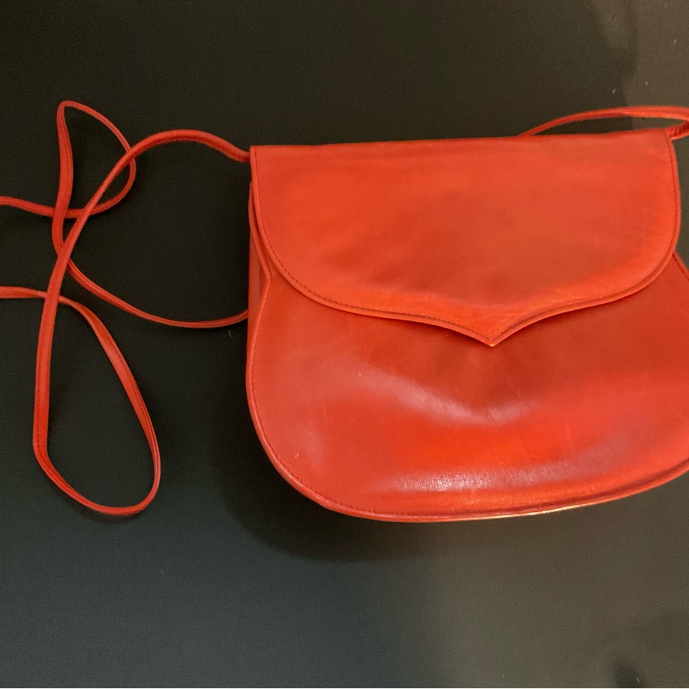 Charles Jourdan Red Leather Curved Flap Crossbody